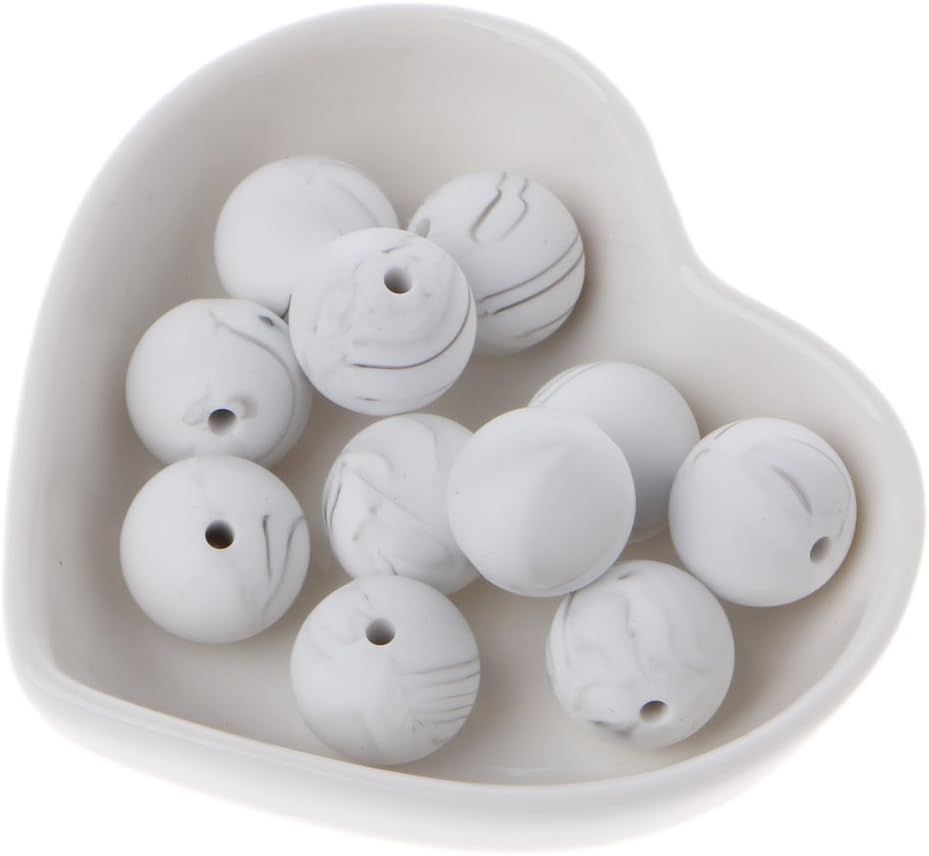 SHUXIN 10pcs Silicone Baby Teething Beads Round Marble White Chewable Beads DIY Teether Toys Necklace Making