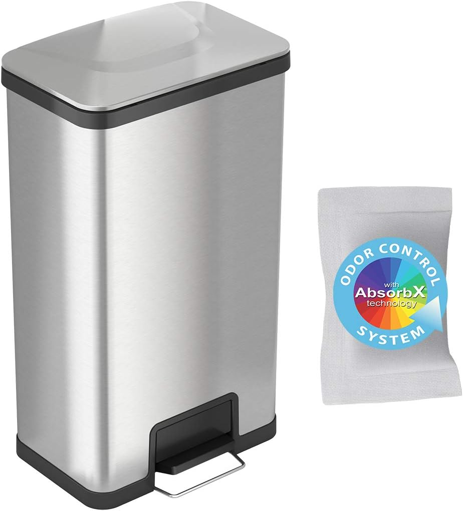 iTouchless 18 Gallon SoftStep Step Pedal Trash Can with Odor Control System, Stainless Steel, 68 Liter Bathroom, Kitchen, Office, Home Garbage Bin