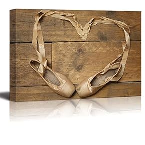A Pair of Ballet Slippers with Ribbon in The Shape of a Heart - Canvas Art Wall Art - 12" x 18"