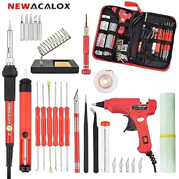 newacalox temperature adjustable iron soldering desoldering screwdriver 60w melt welding glue gun kit mini assist 5pcs solder 6pc sticks pump