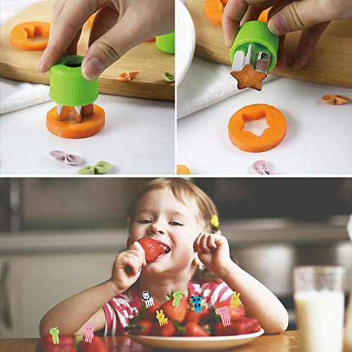 BAKHUK 12pcs Vegetable Shapes Cutters, Fruit Cookie Cutters, Melon Baller Scoop and Carving Knife and 10 Kids Fruit Picks Forks, for Cookies and Kids Crafts, Kitchen Food Decoration