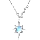 MILKYX North Star Moonstone Pendant Necklace 925 Sterling Silver Gemstone June Birthstone Jewelry for Star Lover Women
