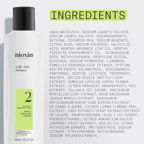 Nioxin System 2 Scalp + Hair Thickening Shampoo for Natural Hair with Progressed Thinning | Cleanse & Boost Hair Density with Niacinamide & Biotin