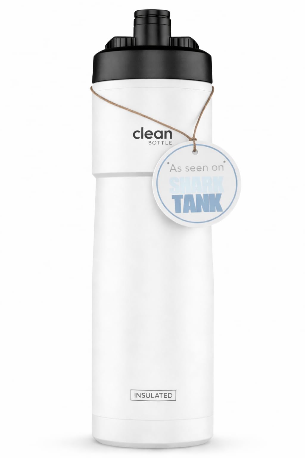 Clean Bottle Sport 23 Cycling Insulated Water Bottle, Easy Clean Nozzle, Silver Ion Infused Exterior, 23 oz, Matte Silver/White