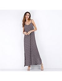 yiboolai Mujer Verano Casual Sin Mangas Floral Impreso Swing Vestido Sexy Sin Mangas Casual de playa vestido largo