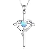OUTANG Cross Necklace for Women 925 Sterling Silver Moonstone Cross Heart Pendant Necklace Moonstone Jewelry Gifts for Her