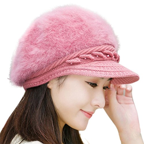 Kwok Women Winter Warm Cap Knitted Hat Beret Baggy Beanie Hat Slouch Ski Cap (Pink)