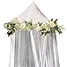 Bobo and Bee - Enchanted Bed Canopy Mosquito Net For Girls, Kids, Baby, With Detachable Cream Rose and Ivy Garland - Twin Size, White with Satin Trim - Perfect Boho Woodland Nursery Decor
