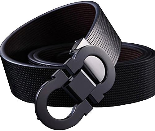 Onlybaby Reversible and Adjustable Men's Leather Belt with Double Shiny Buckle
