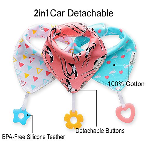 Baby Bandana Drool Bibs 3-Pack and Teething toys 3-Pack Made with 100% Organic Cotton, Super Absorbent and Soft Unisex (Vuminbox ) (Pink) …