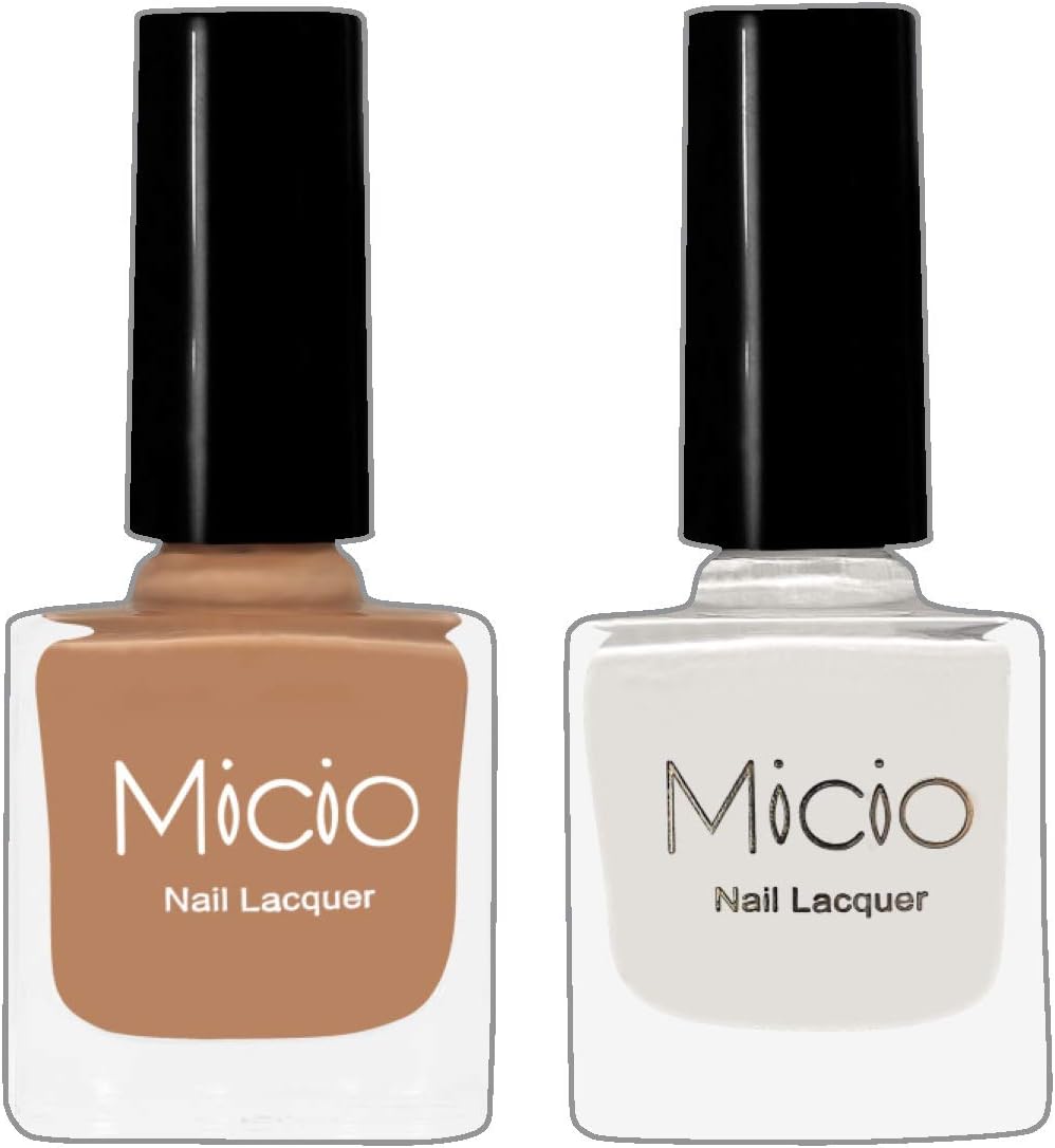 Micio Nail Lacquer Combo of 2 Fancy Colors (Sandstorm Brown & Angel White) Nail Polish (Colors set-2)