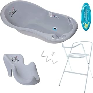 Baby Badewanne mit Gestell und Badewannensitz - Verschiedene Sets für Neugeborene mit Babybadewannen + Ständer +Abfluss + Badewannensitz - Babywanne mit Ständer