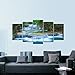 Wieco Art Peaceful Waterfall Canvas Prints Wall Art Green Trees Pictures Paintings for Living Room Bedroom Home Decorations Modern 5 Piece Stretched and Framed Forest Landscape Giclee Artwork