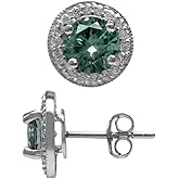 Silvershake 7mm Round Shape Simulated Color Change Alexandrite 925 Sterling Silver Halo Stud Earrings