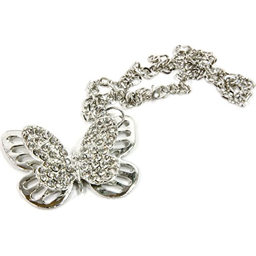 Silver Bling Butterfly Mirror Car Charm Hanger Ornament Clear Rhinestones with Chain