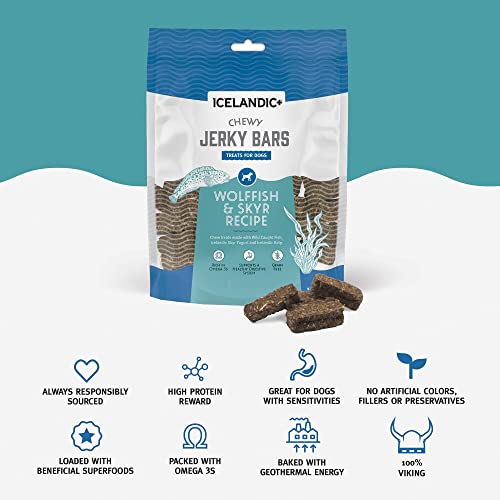 ICELANDIC+ CHEWY JERKY BARS WOLFFISH, SKYR, & KELP DOG TREAT 2.5-OZ BAG