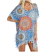 INESVER Womens Chiffon Swimsuit Cover Ups Crochet Bathing Suit Cover Up Printed V Neck Bikini Bea...