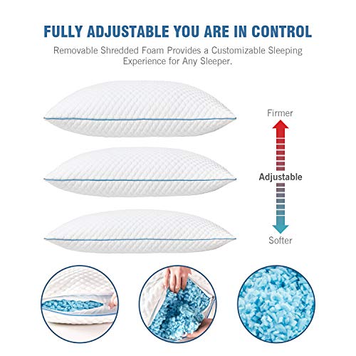 SENOSUR Shredded Memory Foam Pillows for Sleeping 2 Pack, Queen Size Cooling Bed Pillow with