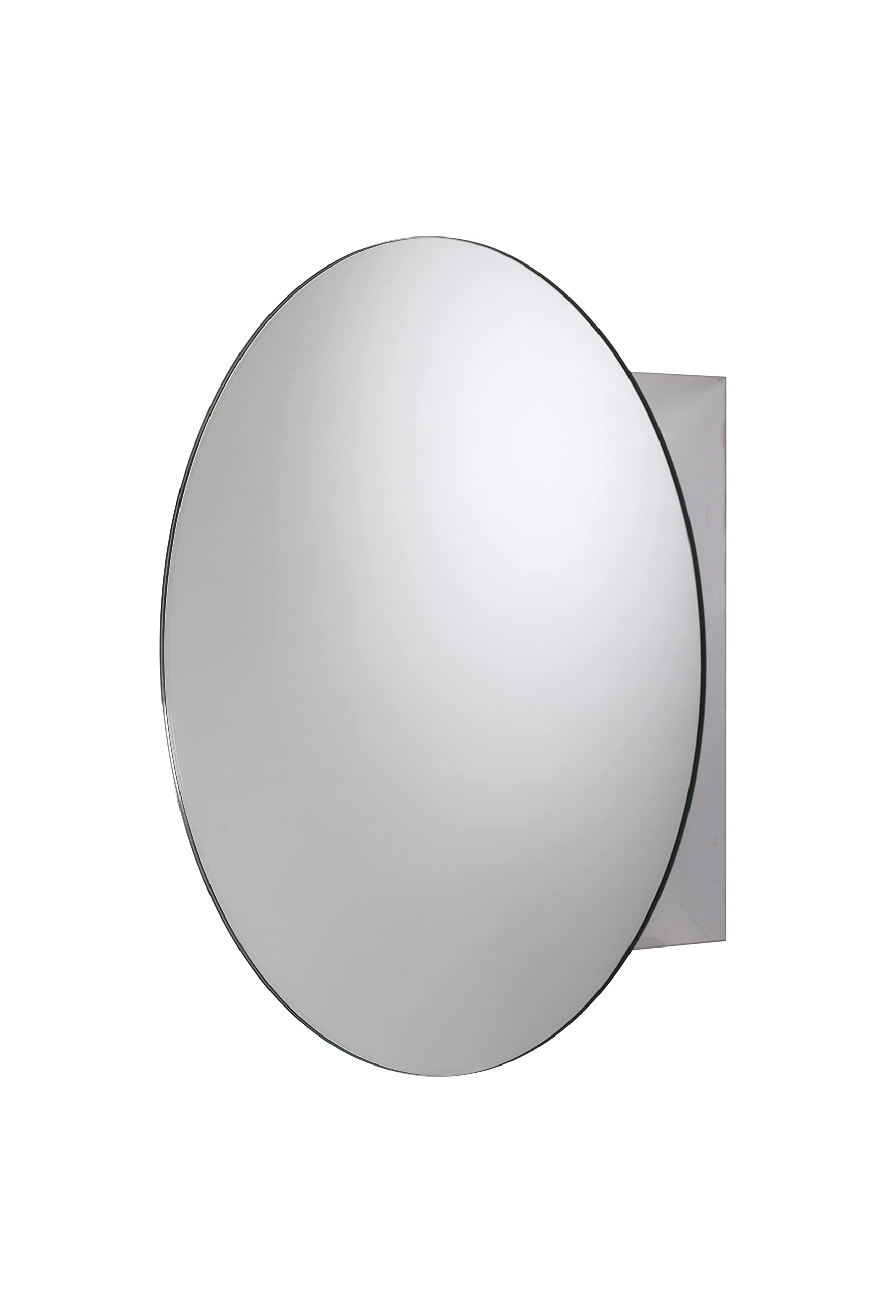 Croydex Severn Round Bathroom Mirror Cabinets - Stainless Steel Fully Assembled Round Mirror Cabinet, Ideal Storage Unit for Small Spaces or Above the Sink, 50cm