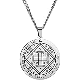VASSAGO Stainless Steel Fourth Pentacle of Venus Pendant Necklace Key of Solomon Seal Round Charm Box Chain Talisman Jewelry for Men (Silver)