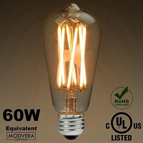 Modvera 60w Equivalent LED Antique Edison Bulb ST64 X-style Filament Bulb 6 Watt 2200K Vintage Warm White Color Temp E26 Base Dimmable Clear Glass Finish UL Listed RoHS Compliant