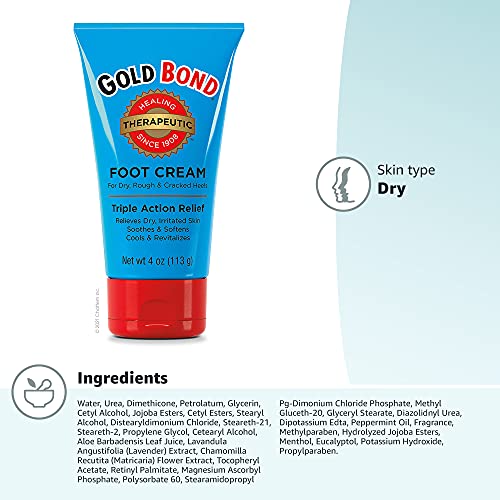 Gold Bond Therapeutic Foot Cream, Triple Action Relief for Dry Skin, 4 Ounce (Pack of 3
