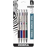Zebra F-301 Ballpoint Stainless Steel Retractable Pen, Fine Point, 0.7mm, Assorted Ink, 4-Count: Black, Blue, Green, Red