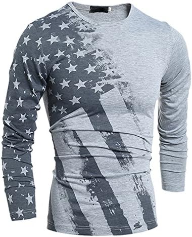 T shirt for Men American Flag Men's Shirts Hip Top Tees (2XL, Gray long sleeve)