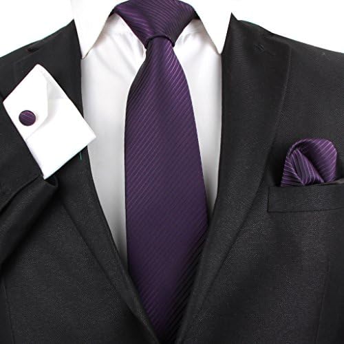 Stylefad Men's Tie Set Solid Color Striped Necktie Pocket Square and Cufflinks