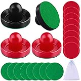 URATOT Air Hockey Pushers and Air Hockey Pucks Air Hockey Paddles, Goal Handles Paddles Replacement Accessories for Game Tables(4 Pushers, 8 Red Pucks and 8 Green Pads)