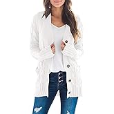 Ninfort Cardigan Sweaters for Women Long Sleeve Open Front Button Cable Knit Pockets Cardigans