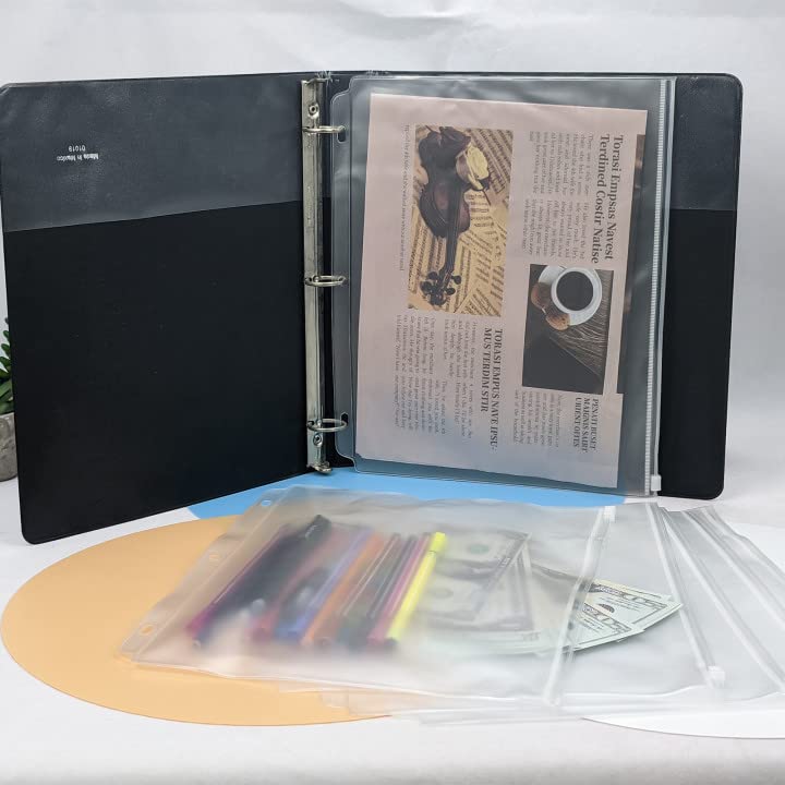 YoeeJob 3 Holes Clear PVC Zipper Binder Pocket Insert Pages Letter Size