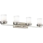 Kichler Hendrik 33.75" Vanity Light in Brushed Nickel, 4-Light Modern Bathroom Vanity with Satin Etched Cased Opal Glass, (33