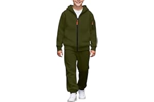 2 Pcs Boys Tracksuit Zip Up Pullover Athletic Hoodie Windbreaker Jacket & Jogger Pants Sportswear Set Fleece-Lined Sweatsuit