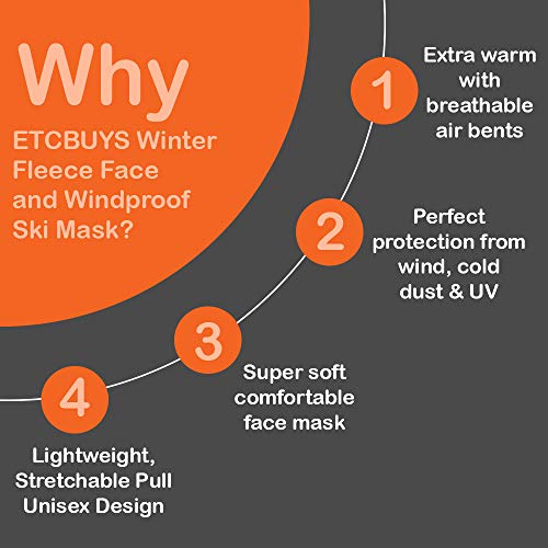 ETCBUYS - Winter Fleece Face Mask - Windproof Ski Masks - Unisex for Men and Women Windproof Skiing Hiking Hunting Snowboarding Dog Walking Balaclava Style Caps - (3 Pieces)