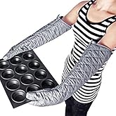 Extra Long Oven Mitts Heat Resistant Cotton Lining Oven Thick Gloves Kitchen Food Service Mittens for Pot Holders Cooking Baking BBQ (24 Inch Silver -1pair)