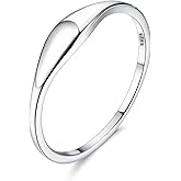 MILACOLATO 925 Sterling Silver Rings for Women 18K White Gold Plated Dome Oval Plain Signet Rings Tarnish Resistant Stackable Statement Band Thumb Rings Comfort Fit Size 5-10