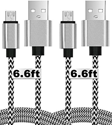 Android USB Cable for Echo Dot(2nd Generation), [2 Pack 6.6Ft] Durable Micro USB 2.0 Cord Wire, High Speed Charge Cable for Samsung Note 3/4/5, Camera, Windows, MP3 and Other Device(Black&amp;White)