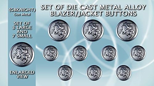 Set of Die Cast Metal Blazer/Jacket Buttons (GBKNIGHT-GUNMETAL) Matt Gun Metal (3L/7S) 23mm/15mm