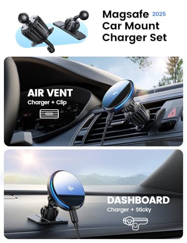 Lamicall Cargador para Auto Inalámbrico - [Qi2 15W Carga Rápida] 360°Ajustable para mag Safe Charger, Iman Celular Auto Coche Ventilador o Tablero, para iPhone 17 Pro MAX 16 15 14 13 y Samsung S25