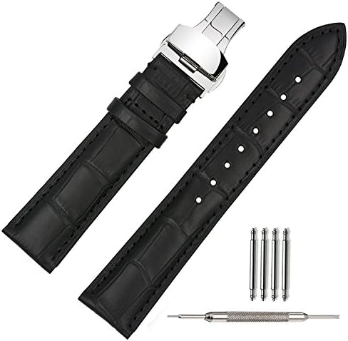 Leather Watch Strap Soft w/Deployment Clasp Buckle Watch Band Bracelet Replacement