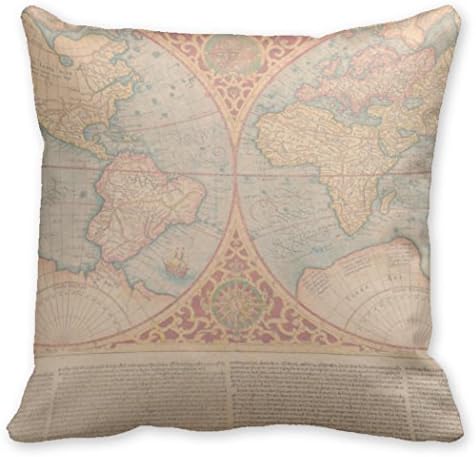 Pillow Cushion Cover Adventure Maps Blank 18" x 18" Antique Map - Orbis Terrae Compendiosa Descritio