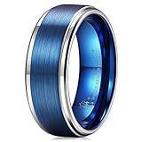 Three Keys Jewelry 8mm Mens Tungsten Wedding Ring Blue Brushed Silver Edge Wedding Band Engagement Ring