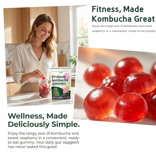 Fibetrue Women’s Probiotic Kombucha Gummies for Gut Health & pH Balance – Prebiotic, Probiotic & Fibre Supplement– Digestive & Immune Support –Slippery Elm,Dandelion Root – 60 Gummies