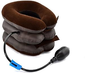 ixaer Cervical Neck Traction Device, Inflatable & Adjustable Neck Stretcher Collar for Home Traction Spine Alignment, Cervical Neck Traction Pillow Brown, (Brown)