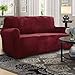 Rose Home Fashion Velvet Sofa Slipcover, Stretch Couch Covers for 3 Cushion Couch, Burgundy, Water Resistant, Pet-Friendly, High-Traffic Areas