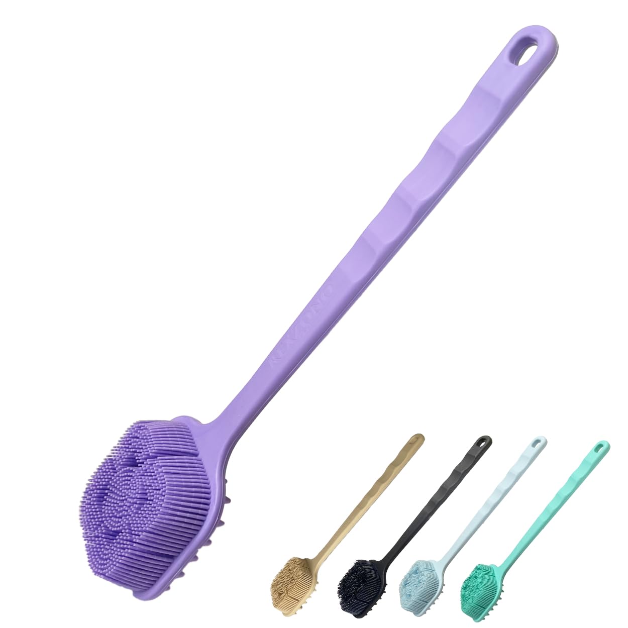 Rexzono® Double Sided Silicone Back Scrubber, Long Handle Exfoliating Body Bath Brush, Loofah for Shower, Gentle Cleansing Scrub for Women and Men, Easy to Clean and Lather