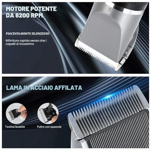 Cozary Electric Beard Shaver, Hair Machine, Professional Men's Hair Clipper, USB Charging with LED Display, 4 Guide Combs, Wireless Trimmer, Men's Beard Trimmer for Family/Barber