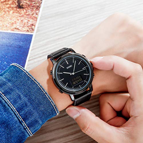 Relógio Masculino Preto - Pulseira de Couro Preto Importado, Quartz Minimalista Redondo, Prova d´água Luxo Casual Básico Eletrônico