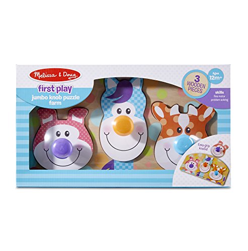Melissa & Doug First Play Wooden Jumbo Knob Farm Animal Puzzle (3 pcs)